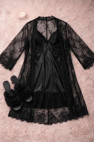 Classy Women's satin lingerie set with lace - W503 - Mina Femme