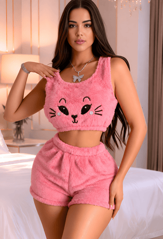 Cozy Kitty Polar Fleece Winter Pajama Set - Snow 3633 - Mina Femme