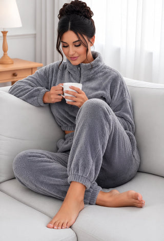 Cozy Luxe Polar Fleece Two-Piece Winter Pajama Set - Snow 3863 - Mina Femme
