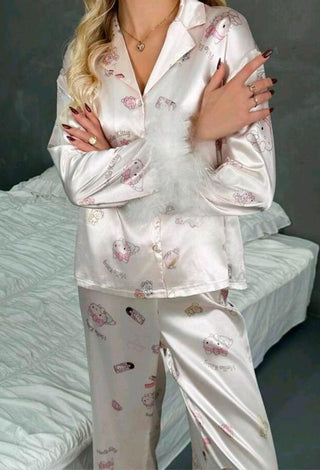 Cute Bridal Pink Satin Long Sleeve Pajama Set - W533 | Mina Femme - Mina Femme
