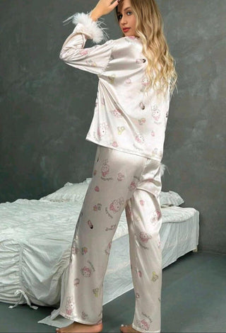Cute Bridal Pink Satin Long Sleeve Pajama Set - W533 | Mina Femme - Mina Femme