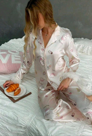 Cute Bridal Pink Satin Long Sleeve Pajama Set - W533 | Mina Femme - Mina Femme