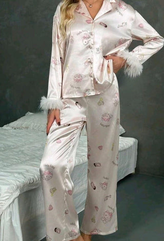 Cute Bridal Pink Satin Long Sleeve Pajama Set - W533 | Mina Femme - Mina Femme