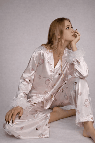 Cute Bridal Pink Satin Long Sleeve Pajama Set - W533 | Mina Femme - Mina Femme