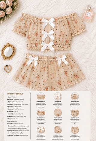 Cute Feminine Floral Tulle Lingerie Set with Satin Bows - EVE 7071 - Mina Femme