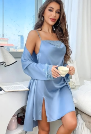 Elegant Blue Satin Lingerie Set for Women - W561 | Mina Femme