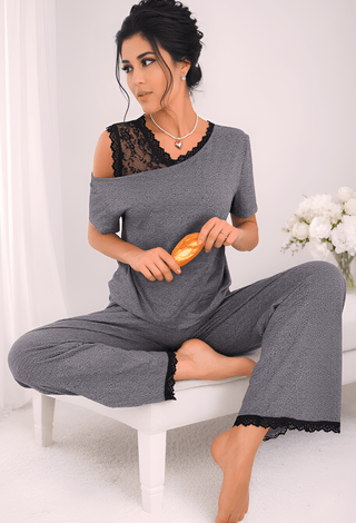 Egyptian Cotton Charcoal Grace Lounge Set - Loungewear Set - Femme 3025 | Mina Femme - Mina Femme
