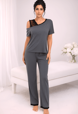 Egyptian Cotton Charcoal Grace Lounge Set - Loungewear Set - Femme 3025 | Mina Femme - Mina Femme