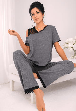 Egyptian Cotton Charcoal Grace Lounge Set - Loungewear Set - Femme 3025 | Mina Femme - Mina Femme