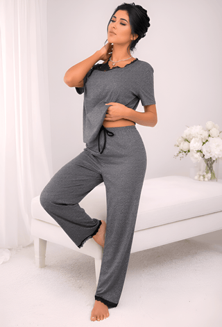 Egyptian Cotton Charcoal Grace Lounge Set - Loungewear Set - Femme 3025 | Mina Femme - Mina Femme