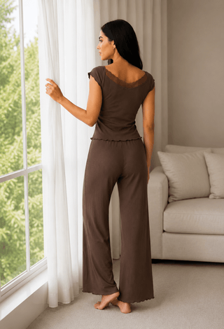 Egyptian Cotton Lounge Set – Lace Trim Top - Femme 4071 - Mina Femme