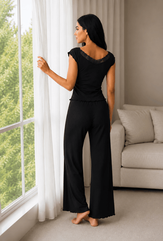 Egyptian Cotton Lounge Set – Lace Trim Top - Femme 4071 - Mina Femme