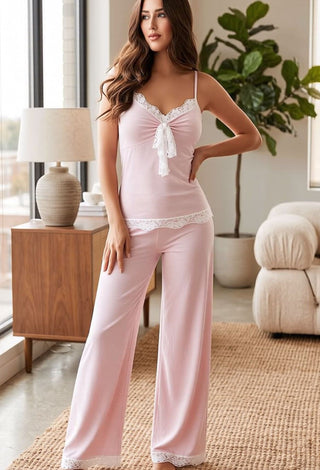 Egyptian Cotton Pajama Set with Lace Trim - Femme 2777 - Mina Femme