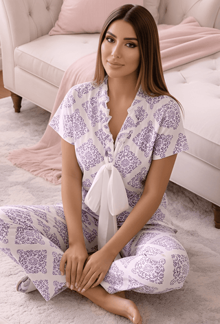 Elegance Satin Long Pajama Set -W592 | Mina Femme - Mina Femme
