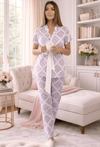 Elegance Satin Long Pajama Set -W592 | Mina Femme - Mina Femme