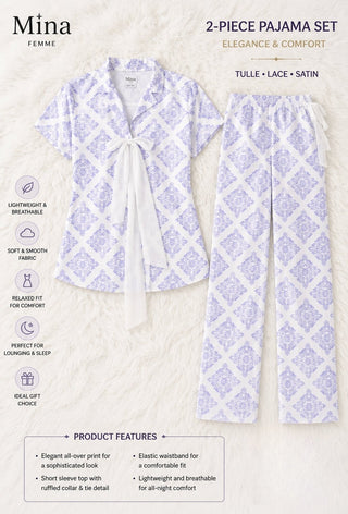 Elegance Satin Long Pajama Set -W592 | Mina Femme - Mina Femme