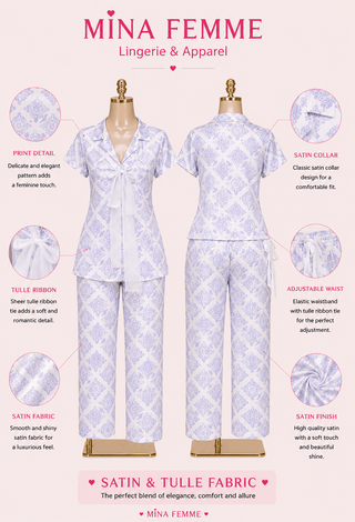 Elegance Satin Long Pajama Set -W592 | Mina Femme - Mina Femme