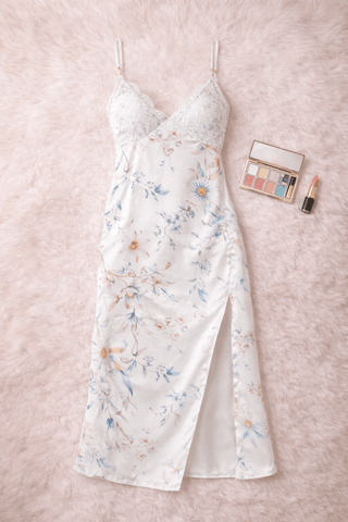 Elegance Shine in this Silky Satin Lingerie Long Nightgown - W667 | Mina Femme - Mina Femme