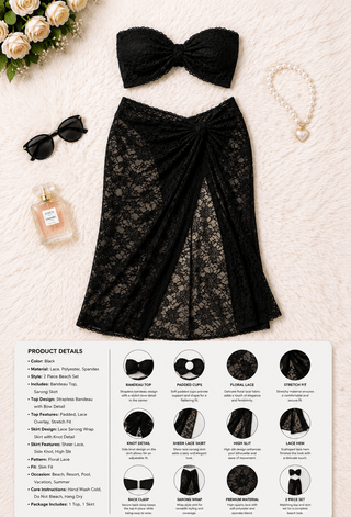 Elegant Black Lace Lingerie Set 2 Pieces Sheer Skirt - r459 - Mina Femme