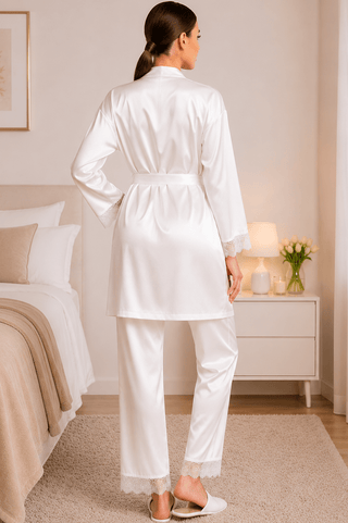 Elegant Bridal Satin Pajama Set with Lace - W142 - Mina Femme