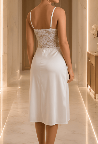 Elegant Bridal White Satin Lace Nightdress - W358 - Mina Femme