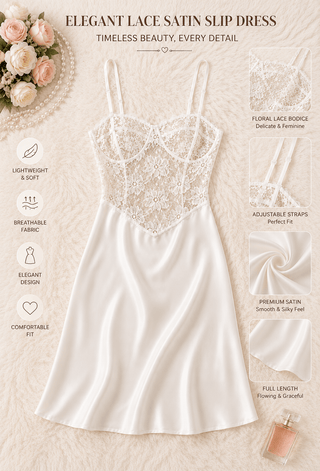 Elegant Bridal White Satin Lace Nightdress - W358 - Mina Femme