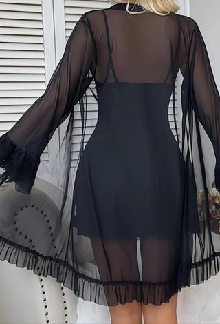 Elegant Butter Fabric Lingerie with Sheer Lace Robe - Joly 2277 - Mina Femme