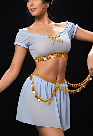 Elegant Coin Sky Blue Tulle Belly Dance Costume - Tatee t031 - Mina Femme
