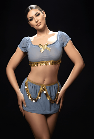 Elegant Coin Sky Blue Tulle Belly Dance Costume - Tatee t031 - Mina Femme