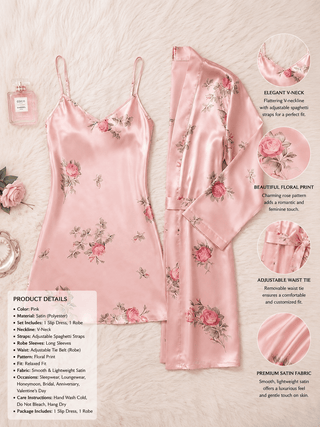 Elegant Floral Satin Lingerie Set - W566 - Mina Femme