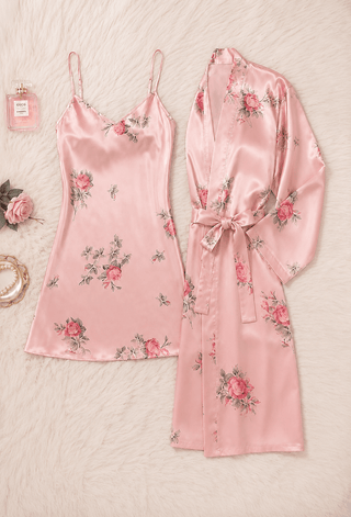 Elegant Floral Satin Lingerie Set - W566 - Mina Femme