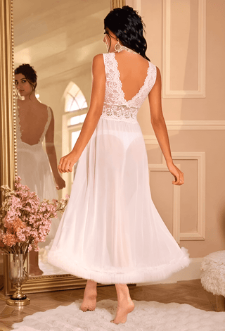 Elegant Lace & Tulle Long Lingerie Dress - R396 - Mina Femme