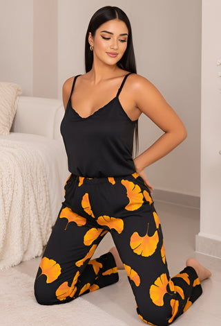 Elegant Printed 2-Piece Satin Pajama Set - W671 - Mina Femme