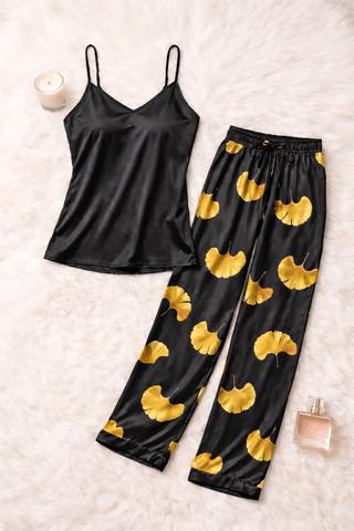 Elegant Printed 2-Piece Satin Pajama Set - W671 - Mina Femme