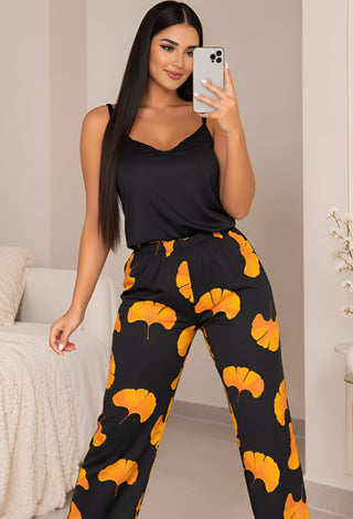Elegant Printed 2-Piece Satin Pajama Set - W671 - Mina Femme