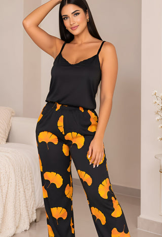 Elegant Printed 2-Piece Satin Pajama Set - W671 - Mina Femme
