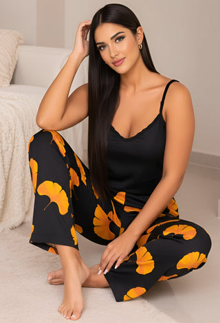 Elegant Printed 2-Piece Satin Pajama Set - W671 - Mina Femme
