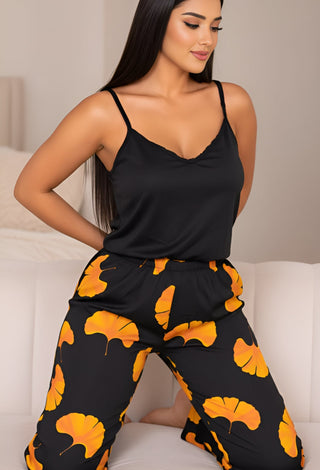 Elegant Printed 2-Piece Satin Pajama Set - W671 - Mina Femme