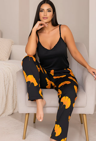 Elegant Printed 2-Piece Satin Pajama Set - W671 - Mina Femme