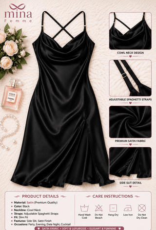 Elegant Red Satin Lingerie Dress with Side Slit - W462 - Mina Femme