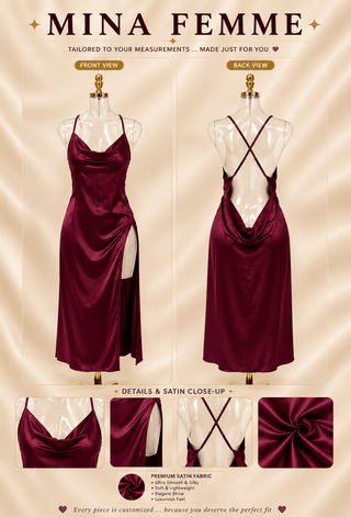 Elegant Red Satin Lingerie Dress with Side Slit - W462 - Mina Femme