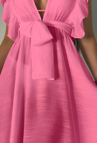 Elegant Ruffle Beach Linen Dress - Z09 | Mina Femme - Mina Femme