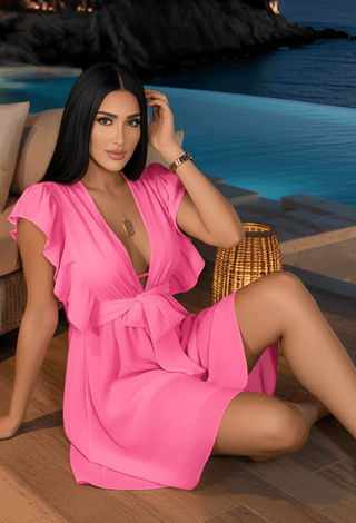Elegant Ruffle Beach Linen Dress - Z09 | Mina Femme - Mina Femme