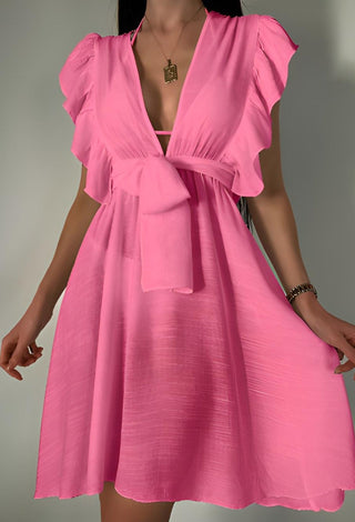 Elegant Ruffle Beach Linen Dress - Z09 | Mina Femme - Mina Femme