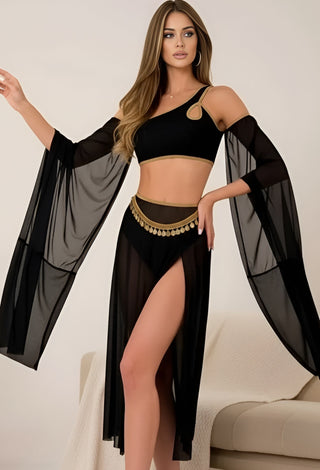 Elegant Sheer Black Tulle Belly Dance Costume - Tatee t030 - Mina Femme