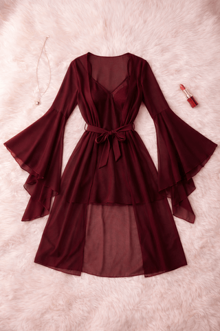 Elegant Sheer Tulle Lingerie Set with Robe - R426 | Mina Femme - Mina Femme