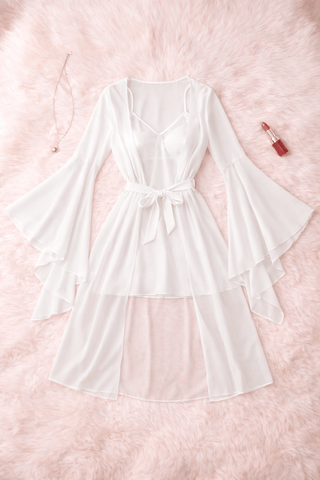 Elegant Sheer Tulle Lingerie Set with Robe - R426 | Mina Femme - Mina Femme