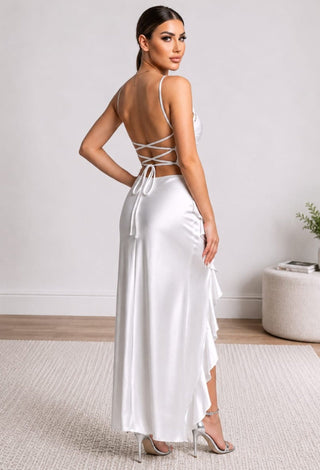 Elegant Soft Satin Ruffle Nightdress - W630 - Mina Femme