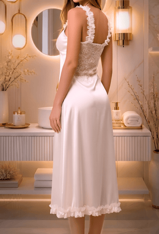 Elegant White Lace Long Nightdress for Women - W464 | Mina Femme - Mina Femme