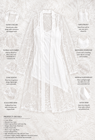 Elegant White Satin Bridal Lace Robe - W615 - Mina Femme